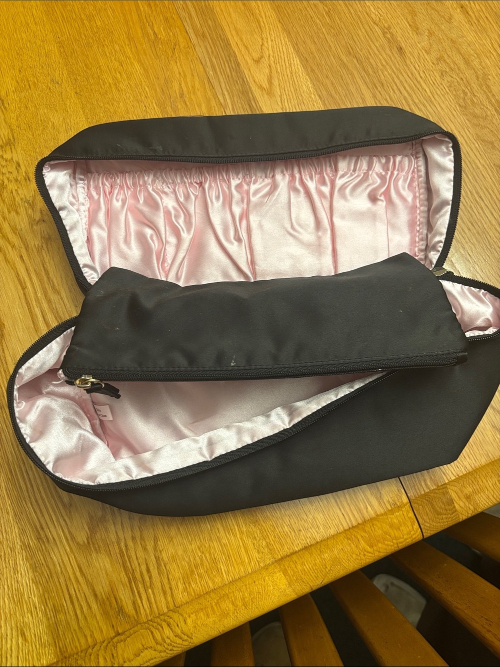 Victoria's Secret Black Cosmetic Case with Pink Satin Interior